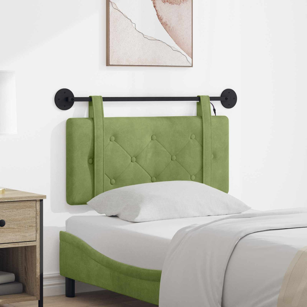 Vidaxl hangend hoofdbord met led-verlichting lichtgroen fluweel