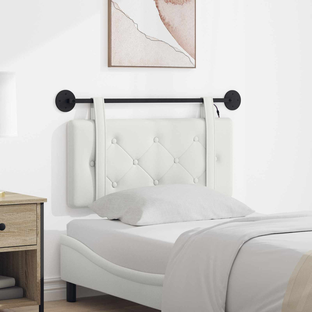 Vidaxl hangend hoofdbord met led-verlichting wit kunstleer
