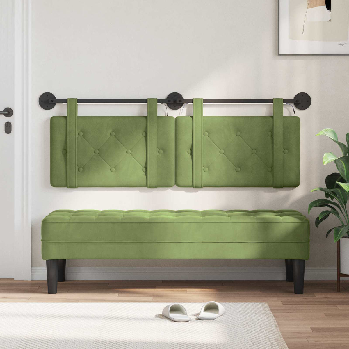 Vidaxl hangend hoofdbord met led-verlichting lichtgroen fluweel