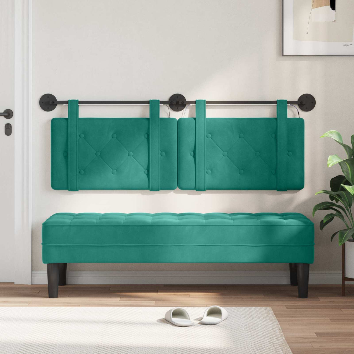Vidaxl hangend hoofdbord met led-verlichting turquoise fluweel
