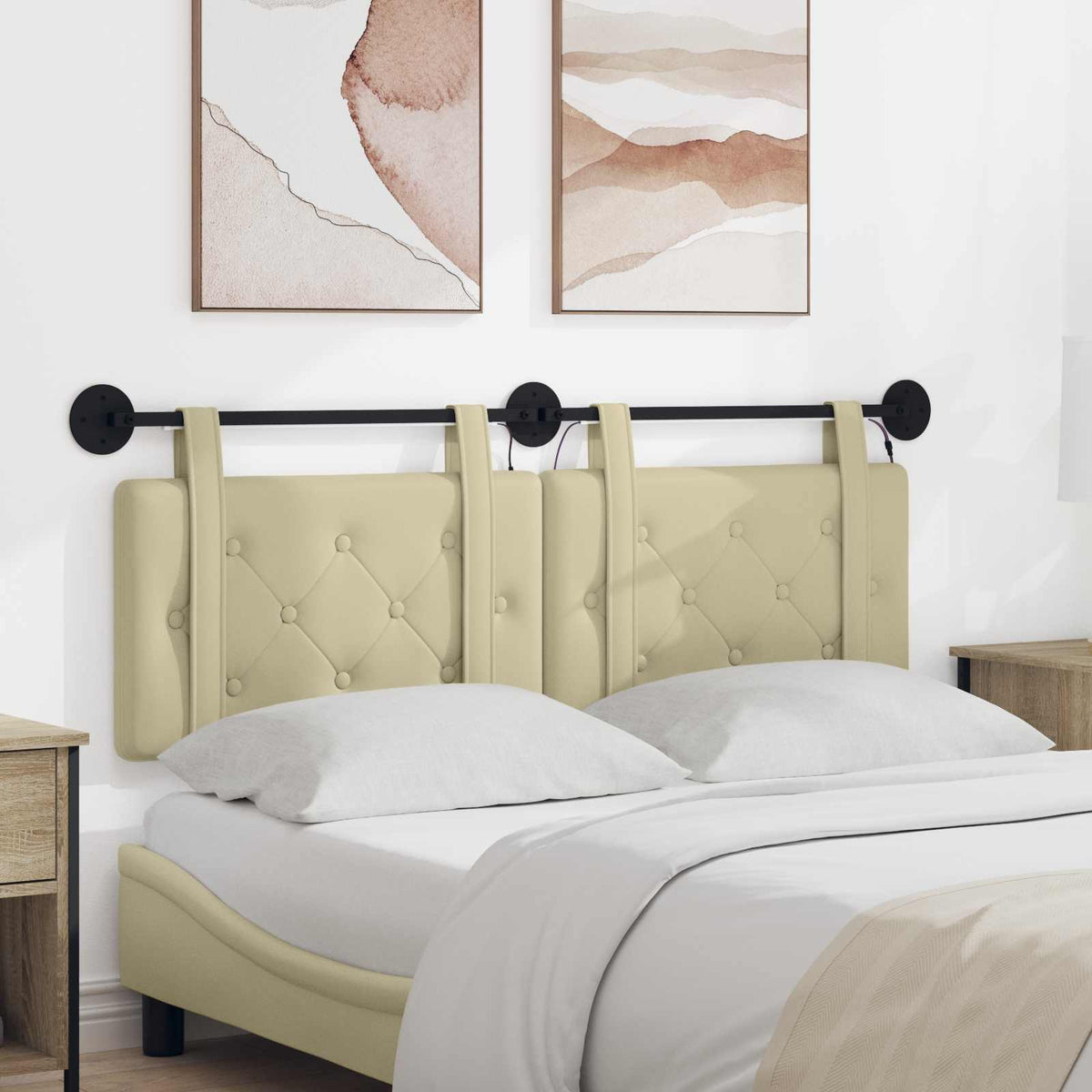 Vidaxl hangend hoofdbord met led-verlichting crèmekleurig kunstleer