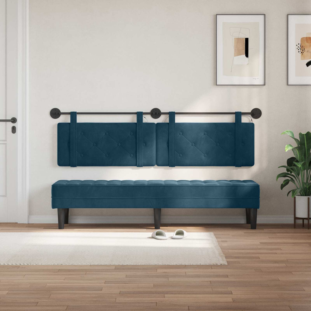 Vidaxl hangend hoofdbord met led-verlichting blauw fluweel