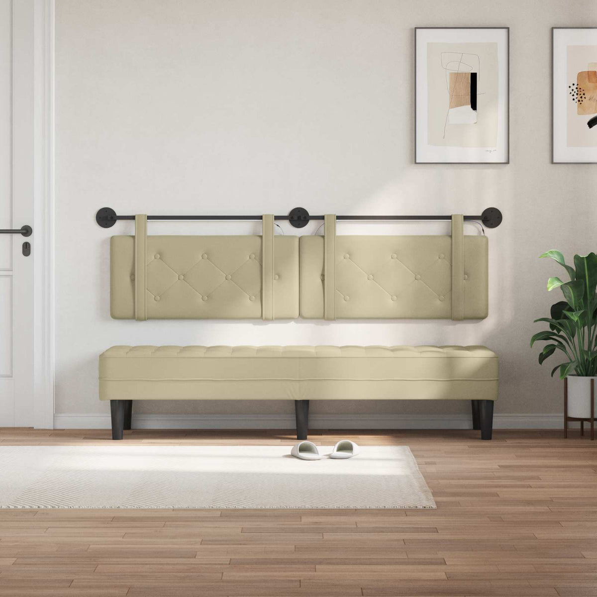 Vidaxl hangend hoofdbord met led-verlichting crèmekleurig kunstleer