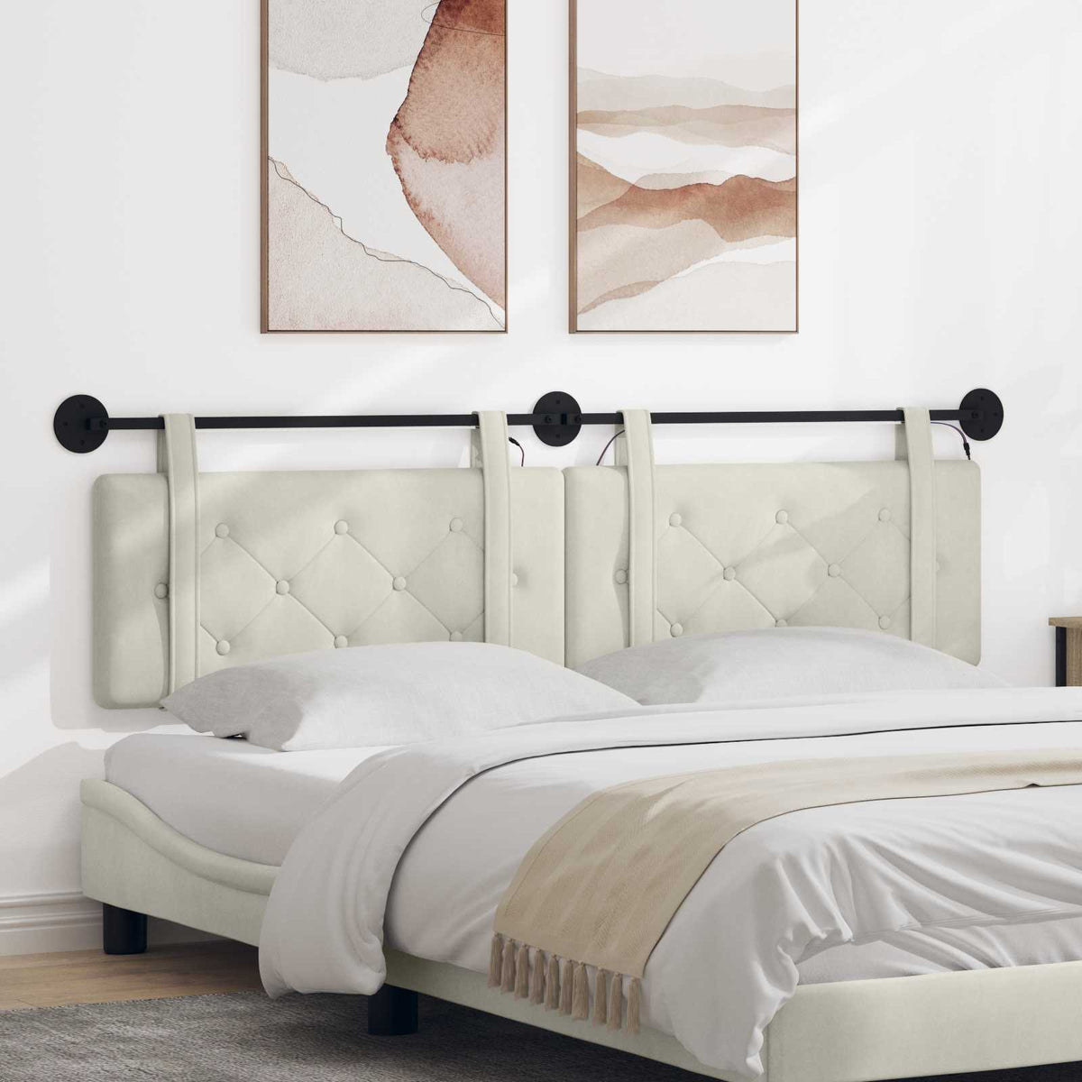Vidaxl hangend hoofdbord met led-verlichting crèmekleurig fluweel