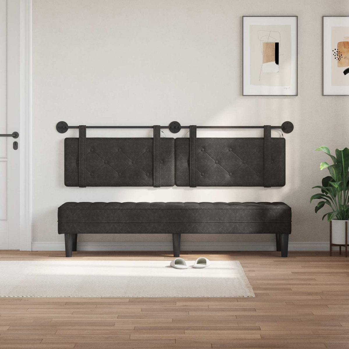 Vidaxl hangend hoofdbord zwart antiek pu