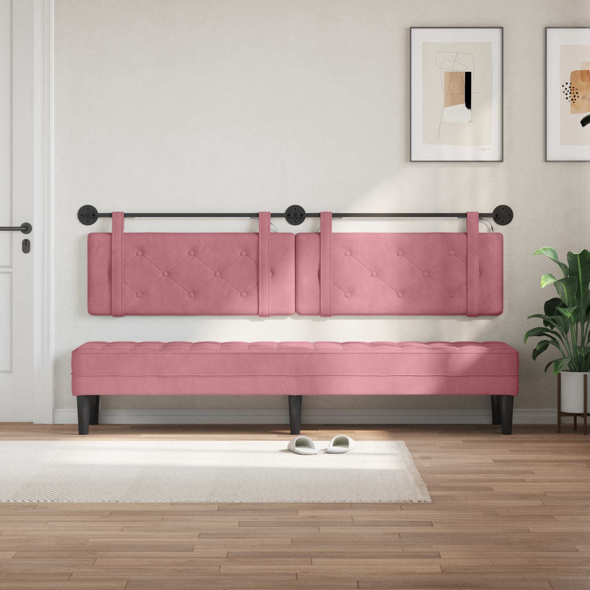 Vidaxl hangend hoofdbord met led-verlichting roze fluweel