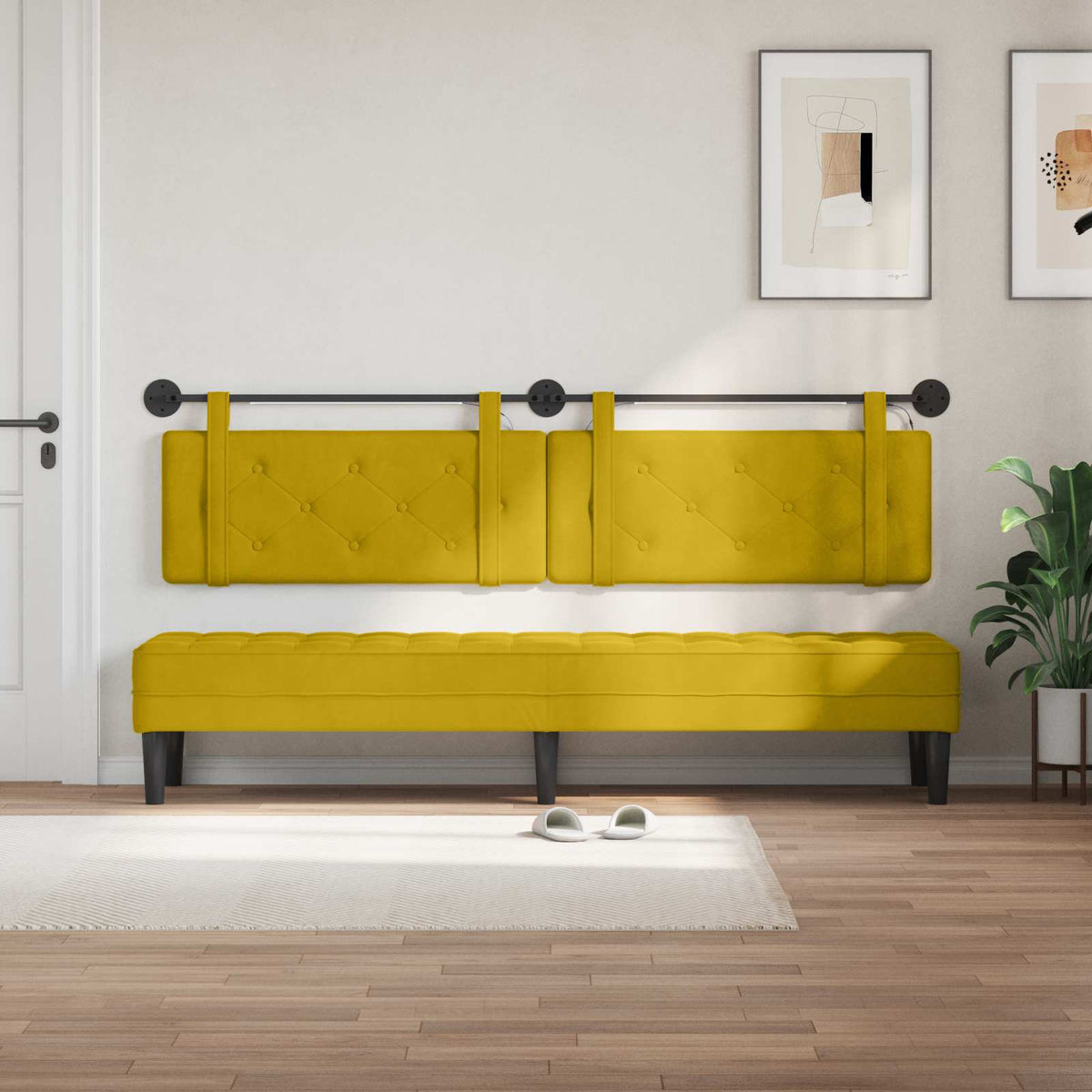 Vidaxl hangend hoofdbord met led-verlichting geel fluweel