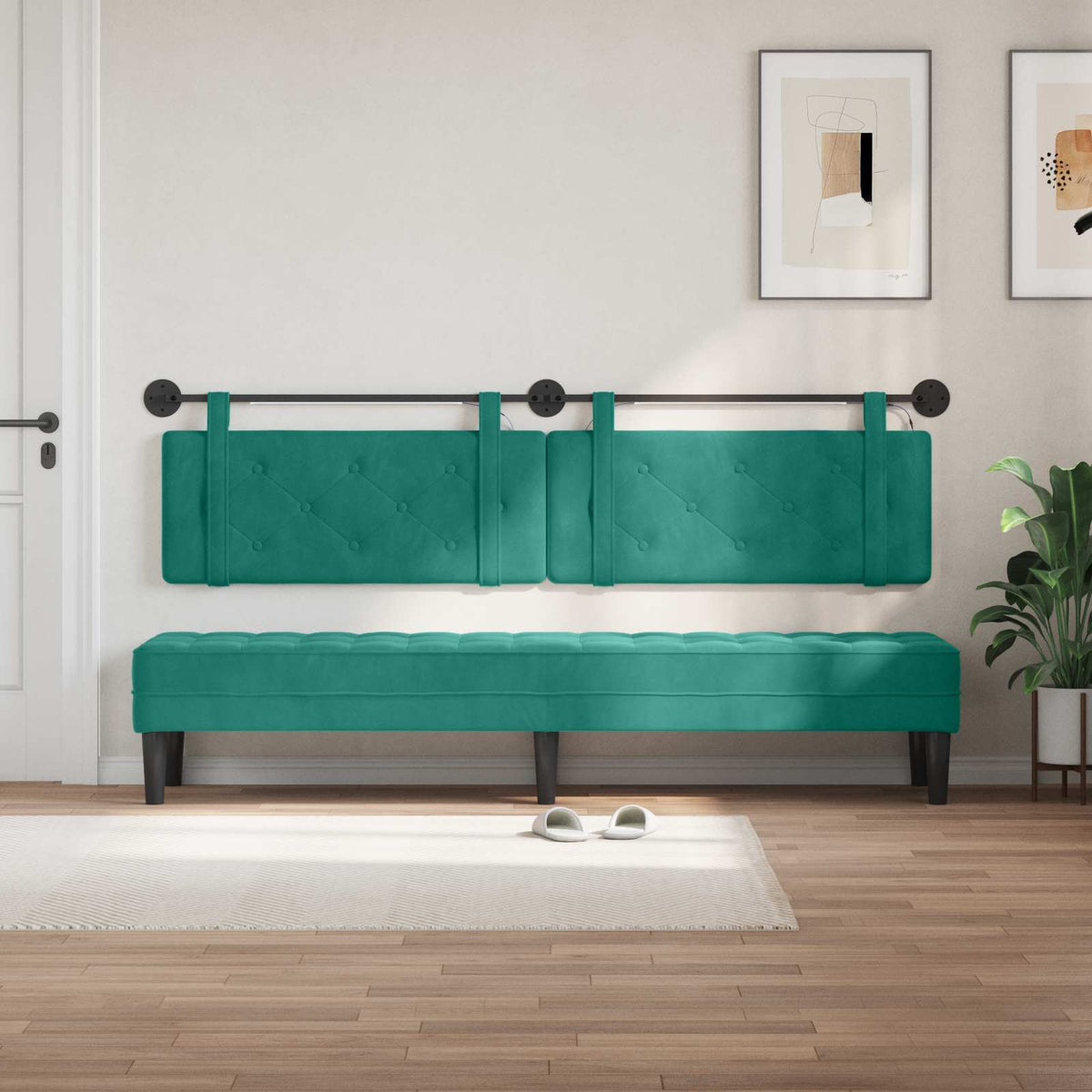 Vidaxl hangend hoofdbord met led-verlichting turquoise fluweel