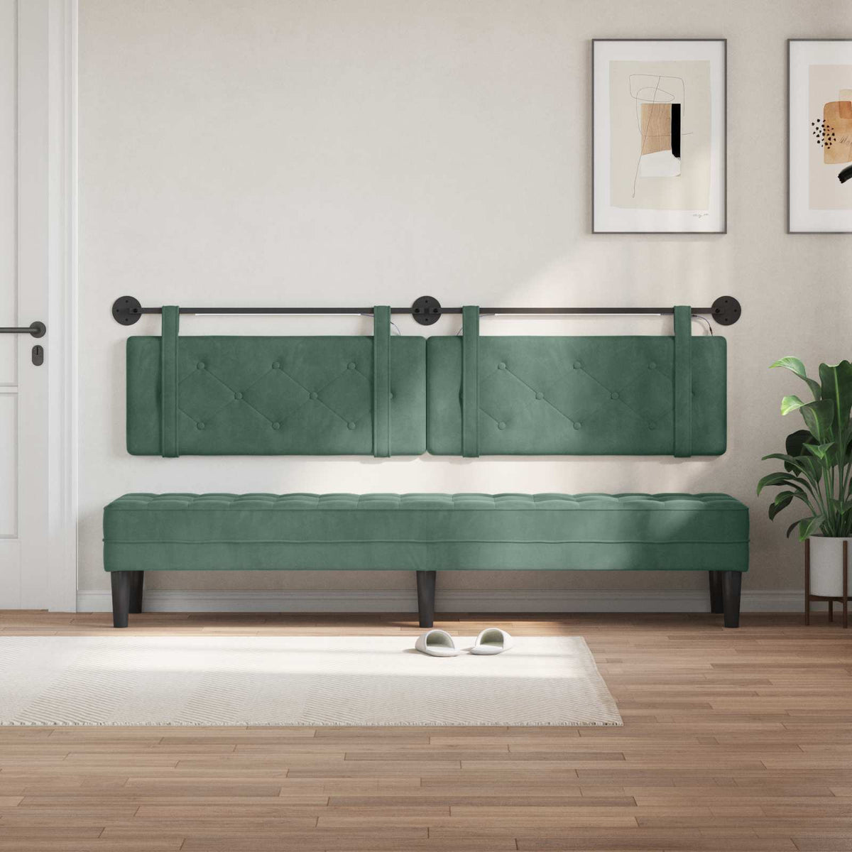 Vidaxl hangend hoofdbord met led-verlichting zeegroen fluweel