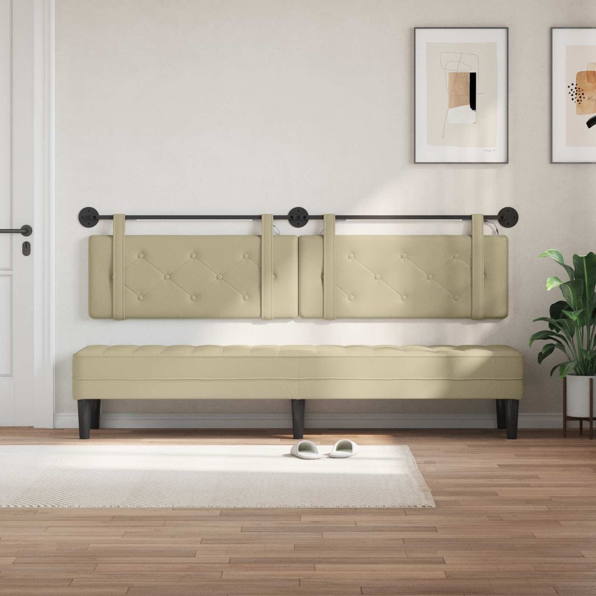 Vidaxl hangend hoofdbord met led-verlichting crèmekleurig kunstleer