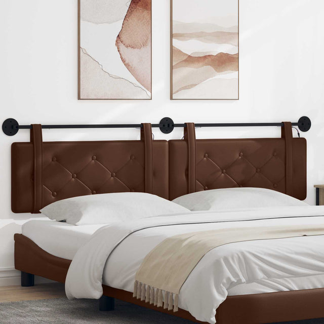 Vidaxl hangend hoofdbord met led-verlichting bruin kunstleer