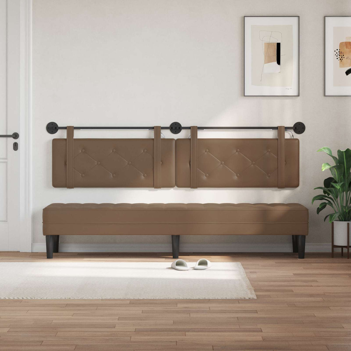Vidaxl hangend hoofdbord met led-verlichting cappuccino kunstleer