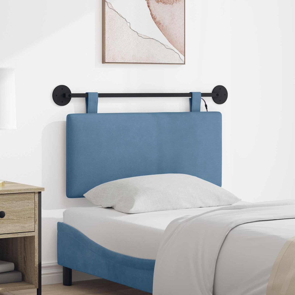 Vidaxl hangend hoofdbord blauw katoen stof