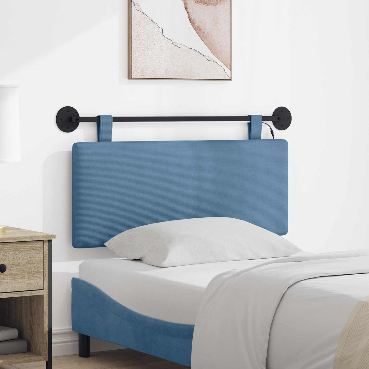 Vidaxl hangend hoofdbord blauw katoen stof