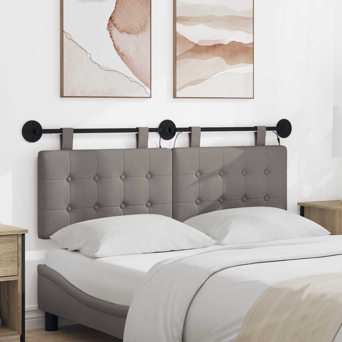 Vidaxl hangend hoofdbord taupe stof