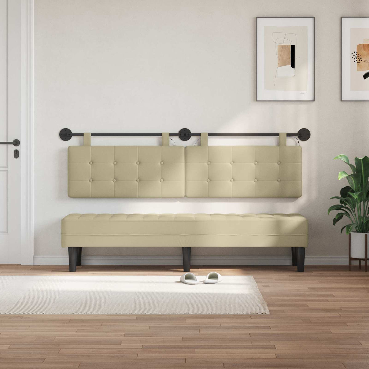 Vidaxl hangend hoofdbord met led-verlichting crèmekleurig kunstleer