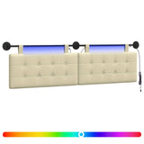 Vidaxl hangend hoofdbord met led-verlichting crèmekleurig kunstleer