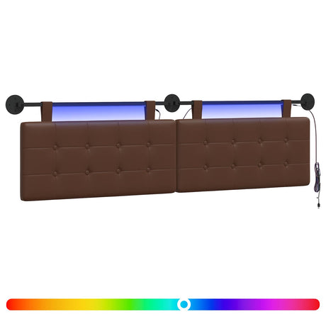 Vidaxl hangend hoofdbord met led-verlichting bruin kunstleer