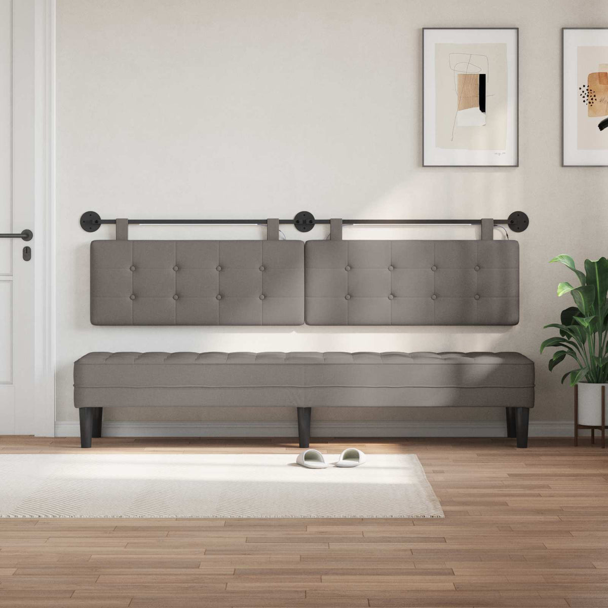 Vidaxl hangend hoofdbord taupe stof