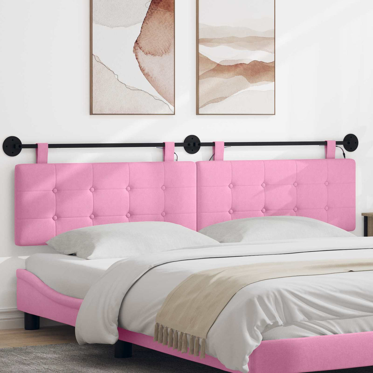 Vidaxl hangend hoofdbord met led-verlichting roze stof