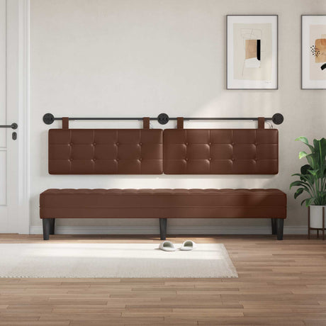 Vidaxl hangend hoofdbord met led-verlichting bruin kunstleer