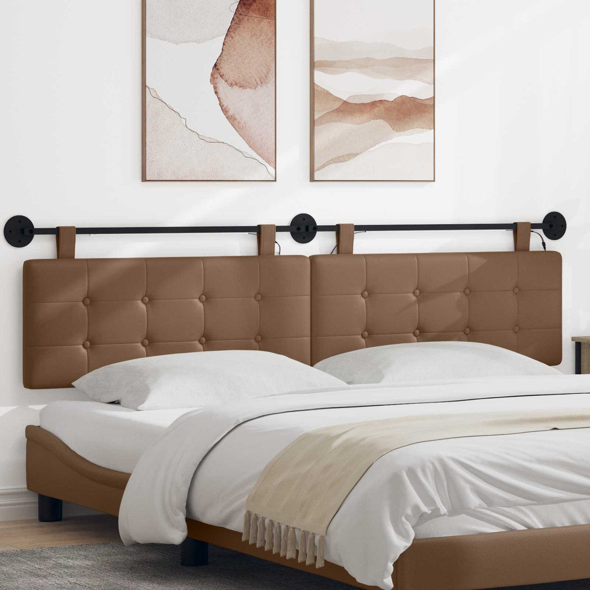 Vidaxl hangend hoofdbord met led-verlichting cappuccino kunstleer
