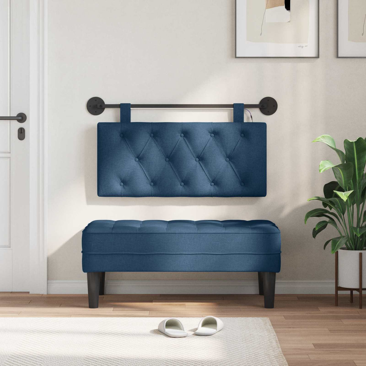 Vidaxl hangend hoofdbord met led-verlichting blauw stof
