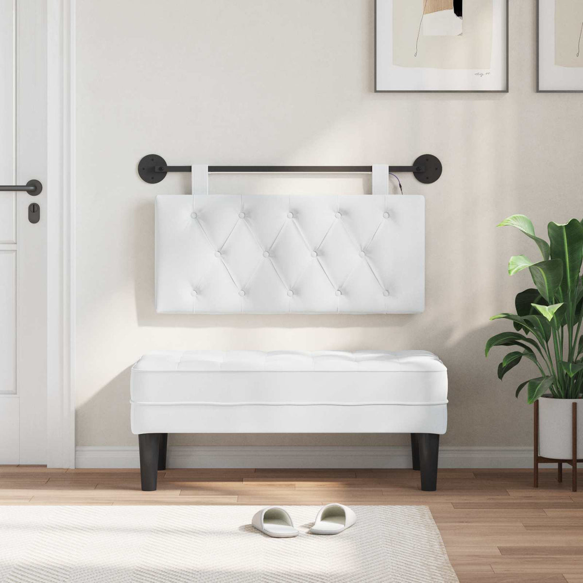 Vidaxl hangend hoofdbord met led-verlichting wit stof