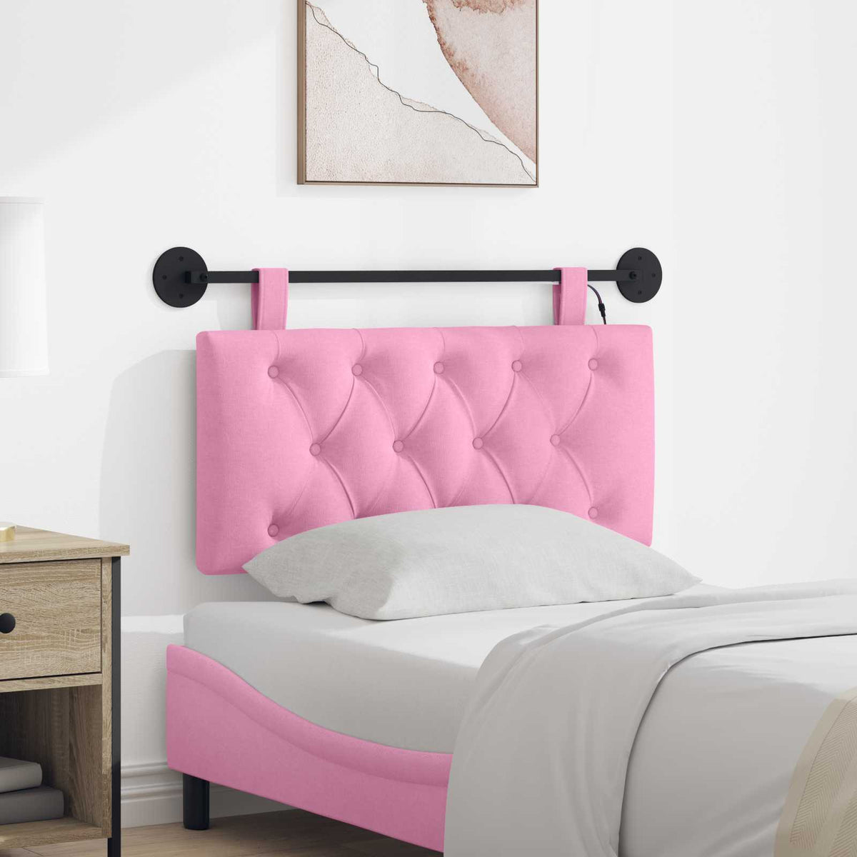 Vidaxl hangend hoofdbord met led-verlichting roze stof