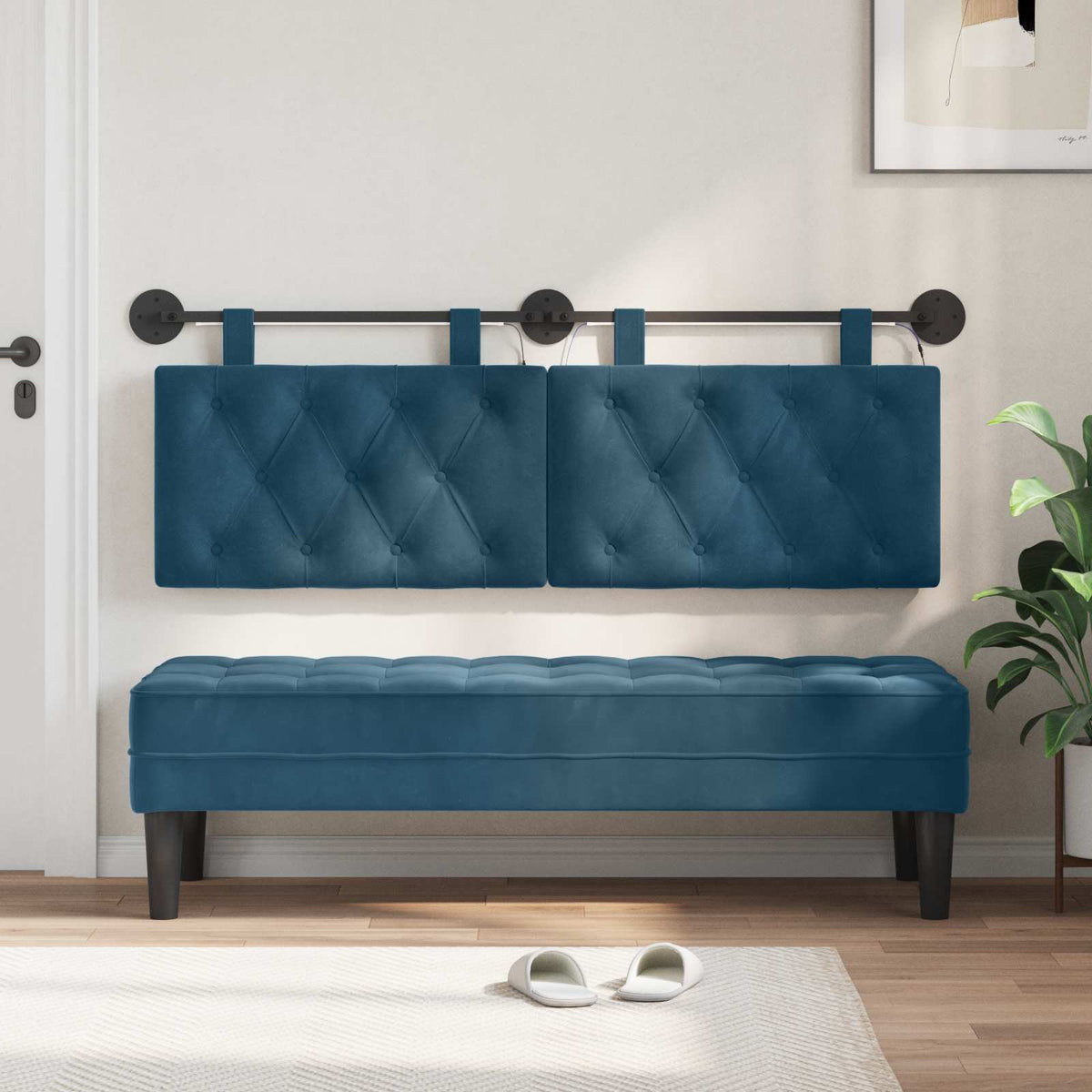Vidaxl hangend hoofdbord blauw fluweel