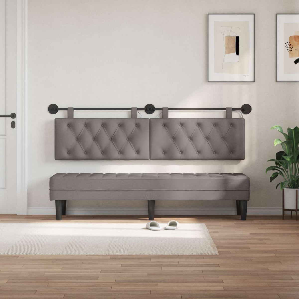 Vidaxl hangend hoofdbord taupe stof