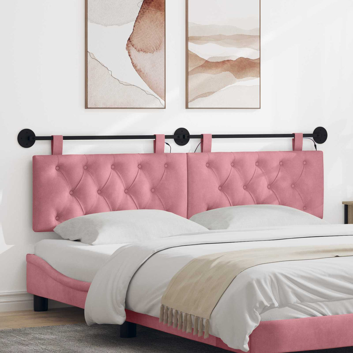 Vidaxl hangend hoofdbord roze fluweel