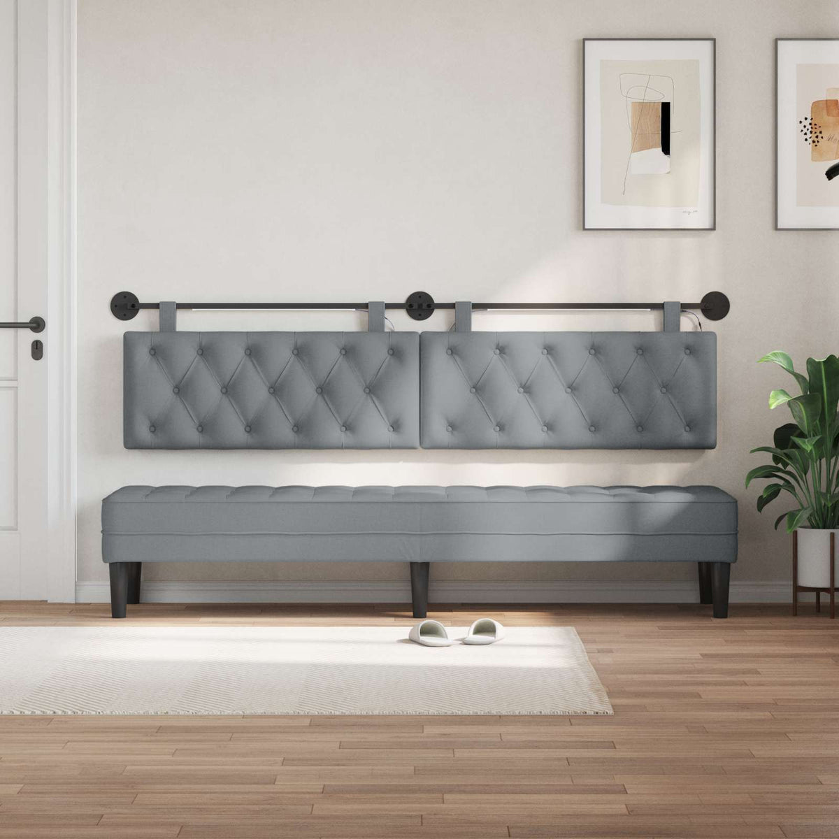 Vidaxl hangend hoofdbord met led-verlichting lichtgrijs stof