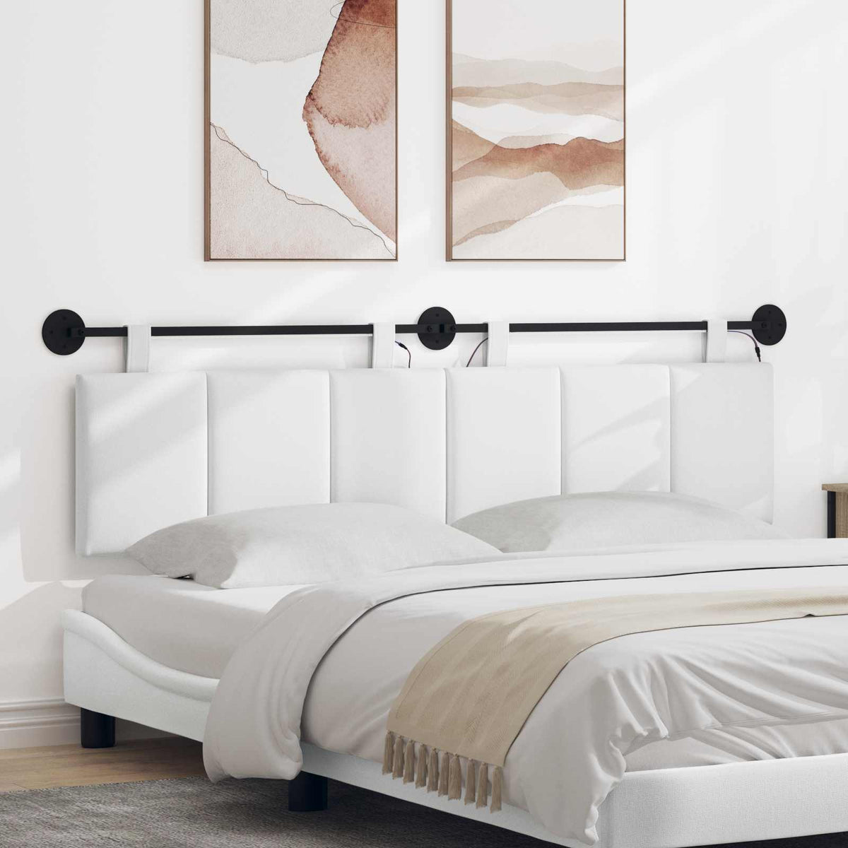 Vidaxl hangend hoofdbord met led-verlichting wit stof
