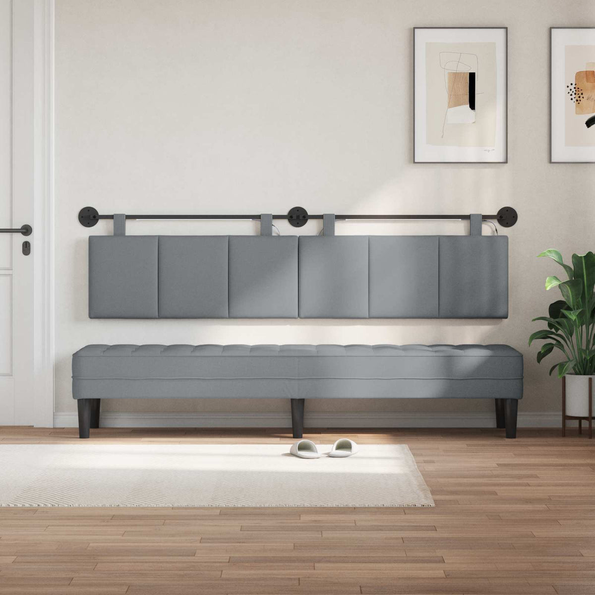 Vidaxl hangend hoofdbord met led-verlichting lichtgrijs stof