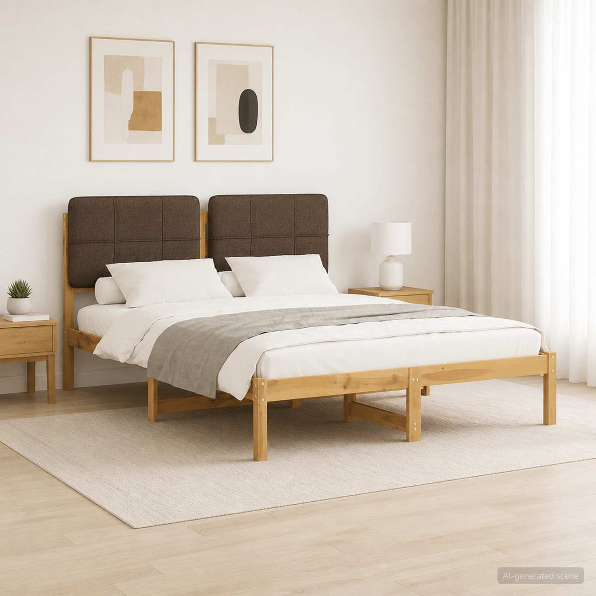 Vidaxl bedframe met gestoffeerd hoofdbord whitewash en taupe