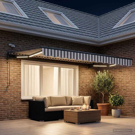 Vidaxl elektrisch uittrekbaar zonnescherm lichtgrijs en wit. 3 x 2,5 m