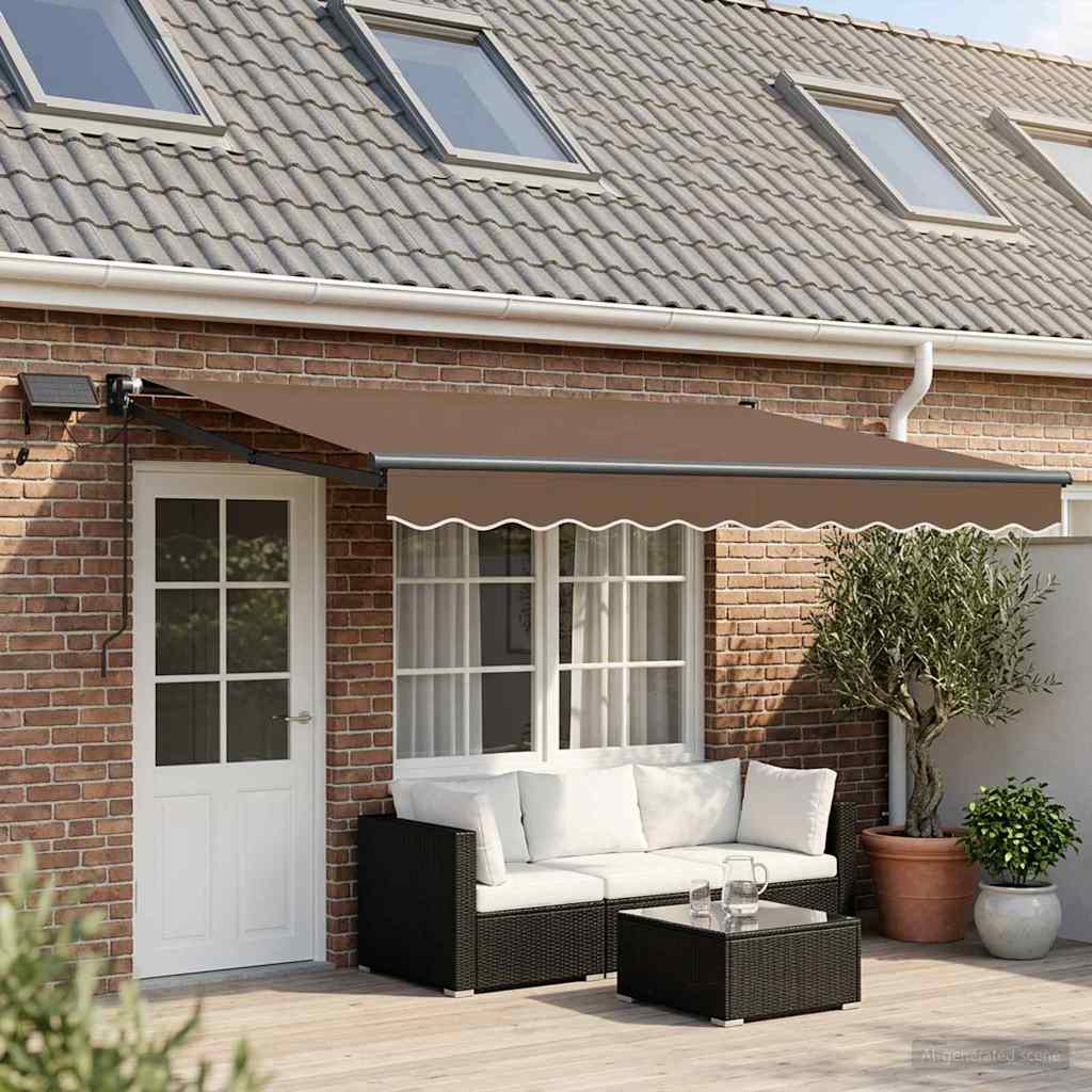 Vidaxl handbediende luifel met led's taupe 100% polyester en aluminium