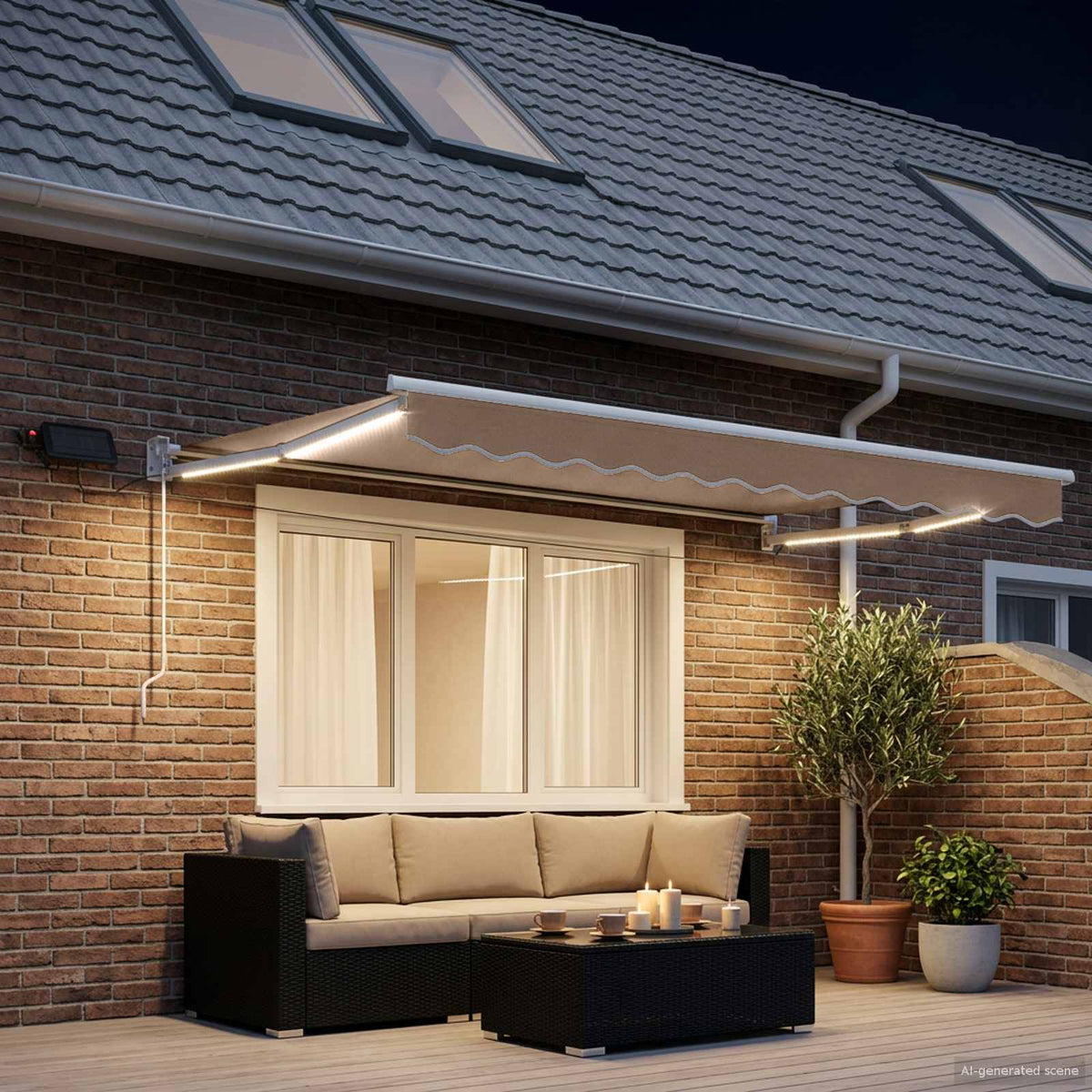 Vidaxl handbediende luifel met led's taupe 100% polyester en aluminium
