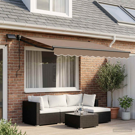 Vidaxl handbediende luifel met led's taupe 100% polyester en aluminium