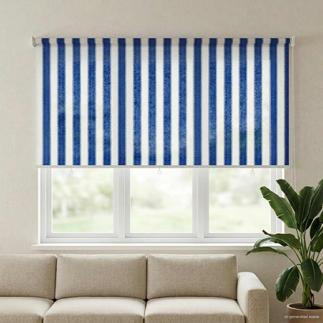 Vidaxl buitenrolgordijn 90% uv-blok blauw en witte streep 220 x 140 cm