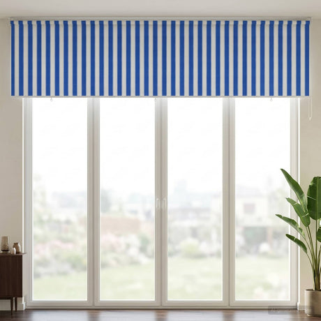 Vidaxl buitenrolgordijn 90% uv-blok blauw en witte streep 400 x 140 cm