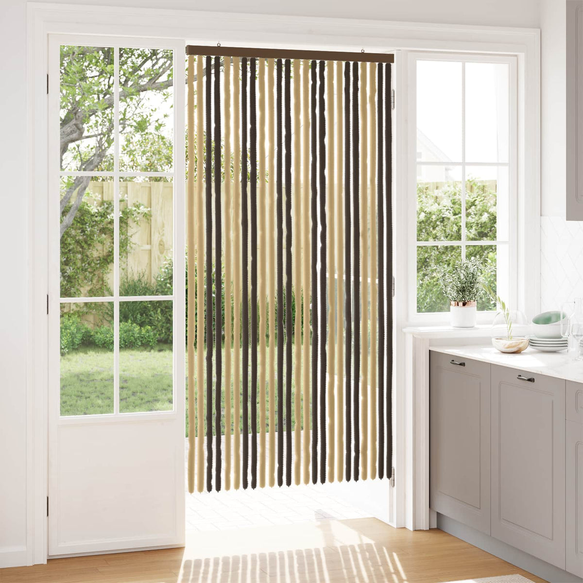 Vidaxl insecten gordijn chenille donkerbruin, beige 100 x 200 cm