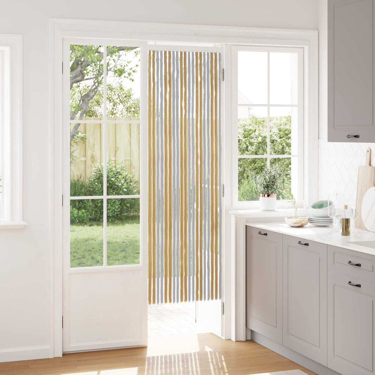 Vidaxl insecten gordijn chenille grijs en beige 56 x 185 cm 100% pp