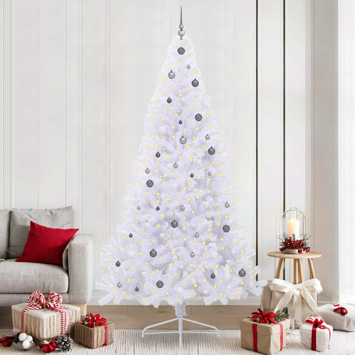 Vidaxl kunstkerstboom wit 240 cm pvc en staal