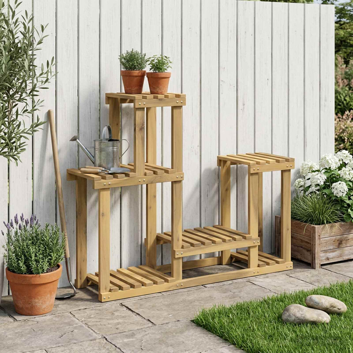 Vidaxl plantenstandaard wit 90 x 25 x 73 cm massief acaciahout