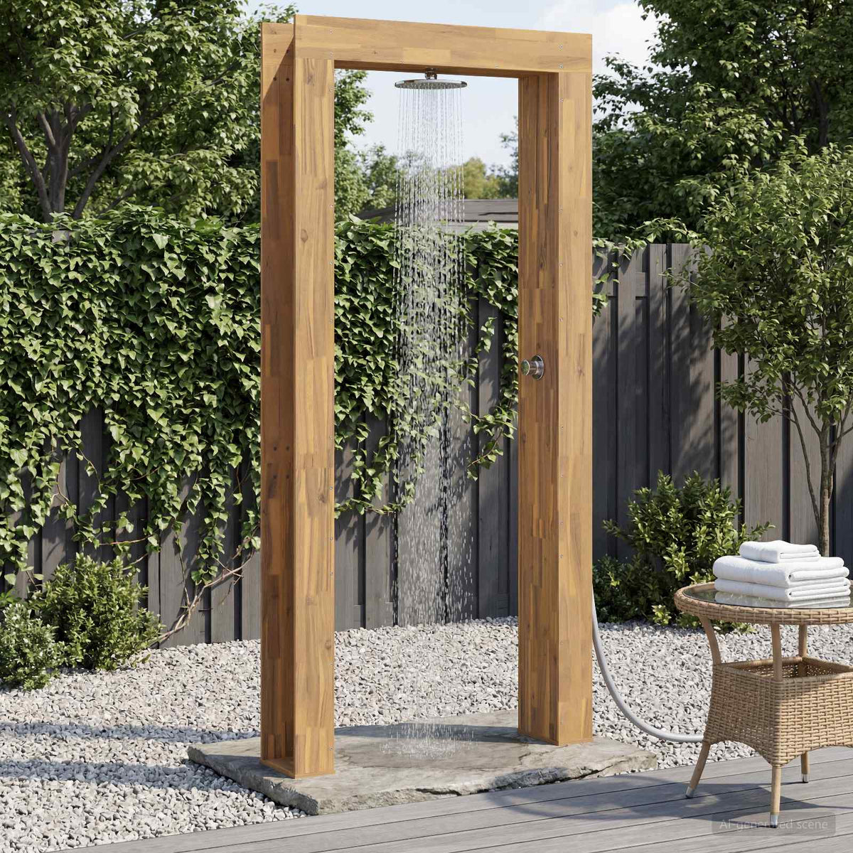 Vidaxl buitendouche 226 cm massief acaciahout en roestvrij staal wit
