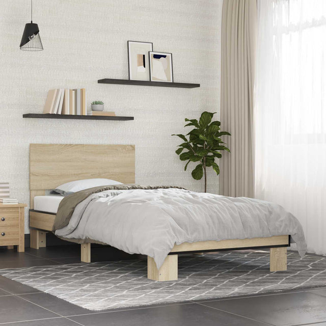 Vidaxl bedframe met hoofdeinde sonoma eiken 80 x 200 cm bewerkt hout