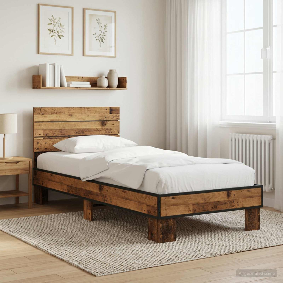 Vidaxl bedframe met hoofdeinde oud hout 80 x 200 cm bewerkt hout