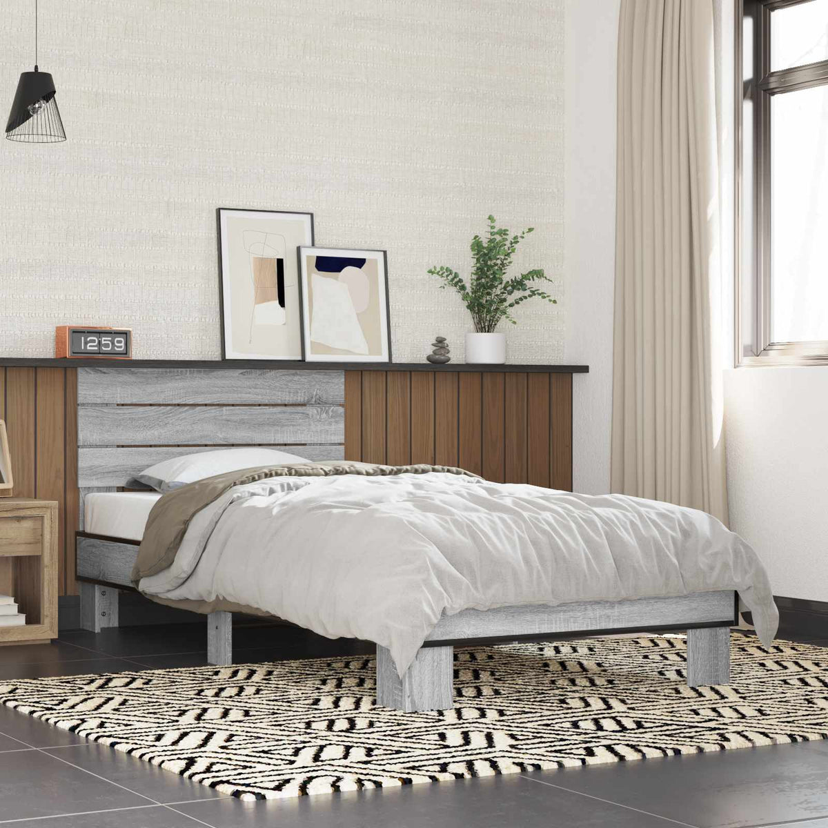 Vidaxl bedframe met hoofdeinde grijs sonoma 80 x 200 cm bewerkt hout